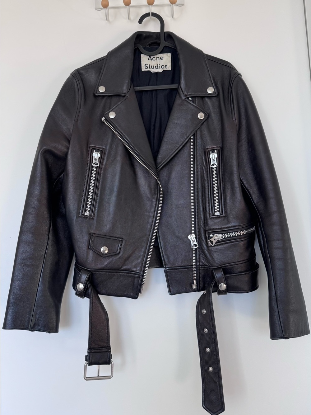 Acne Studios Women’s Classic Black Leather Biker Jacket